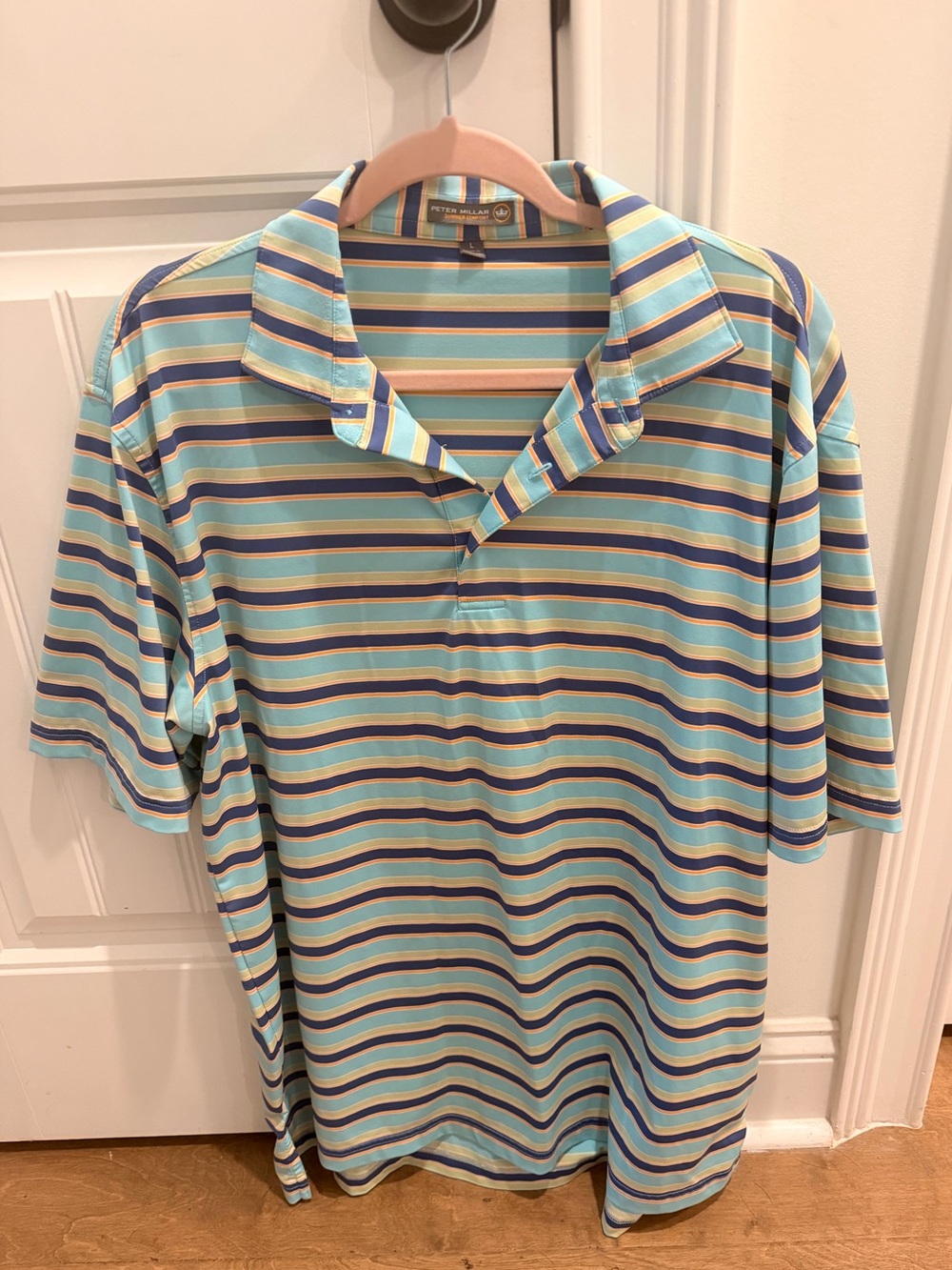 Peter Millar Men’s Summer Comfort Golf Striped Polo Shirt Large EEUC
